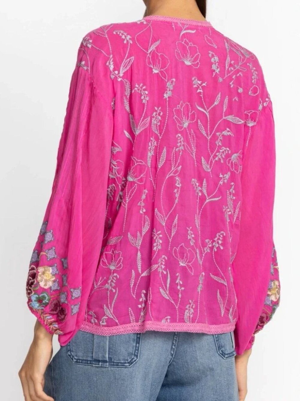 Johnny Was Embroidered Pratt Blouse Fushia M - Picture 2 of 16